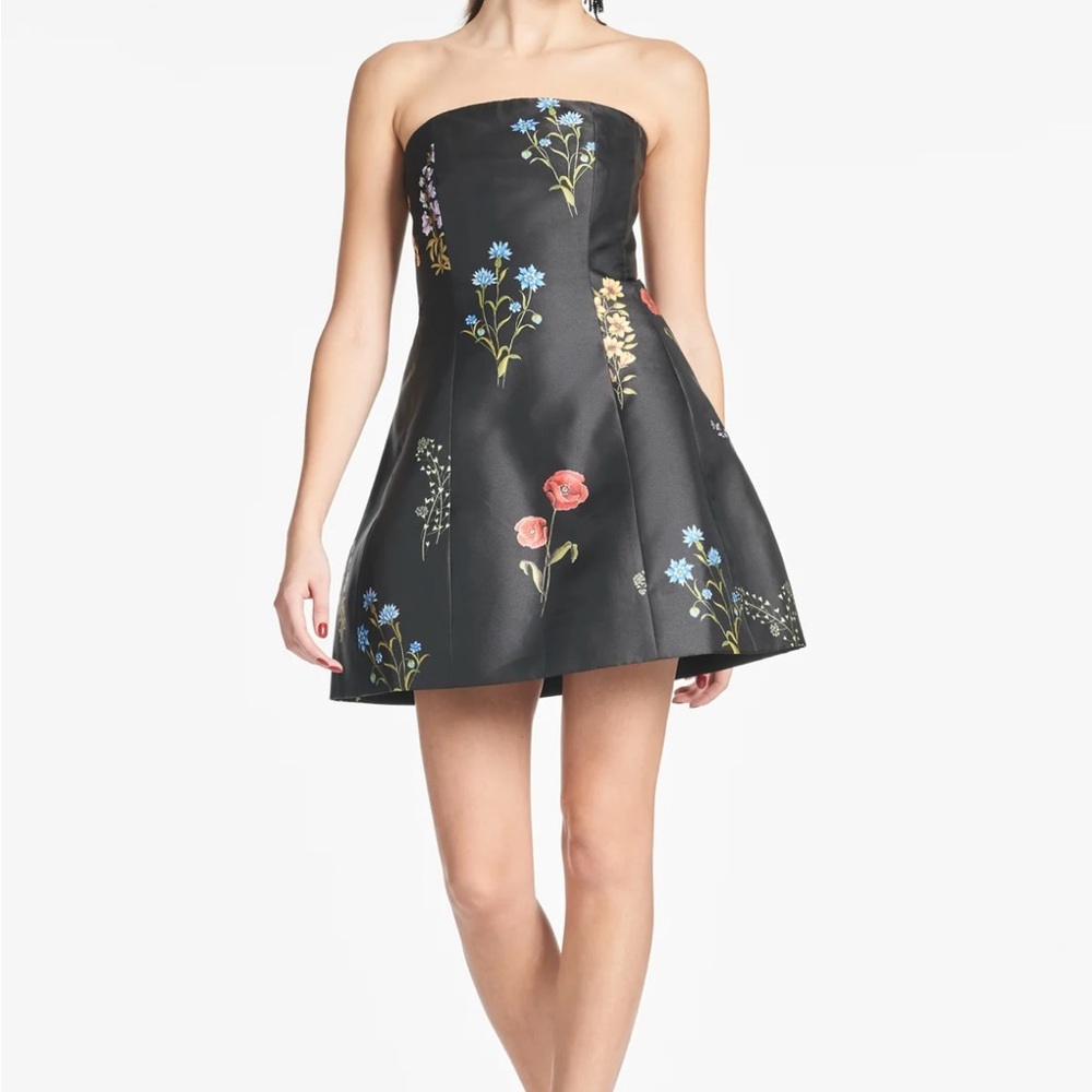 Sachin + Babi Black Strapless Dress with Floral Accents